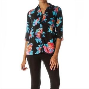 Maeve Size 10 Black Tropical Floral 3/4 Sleeve Top